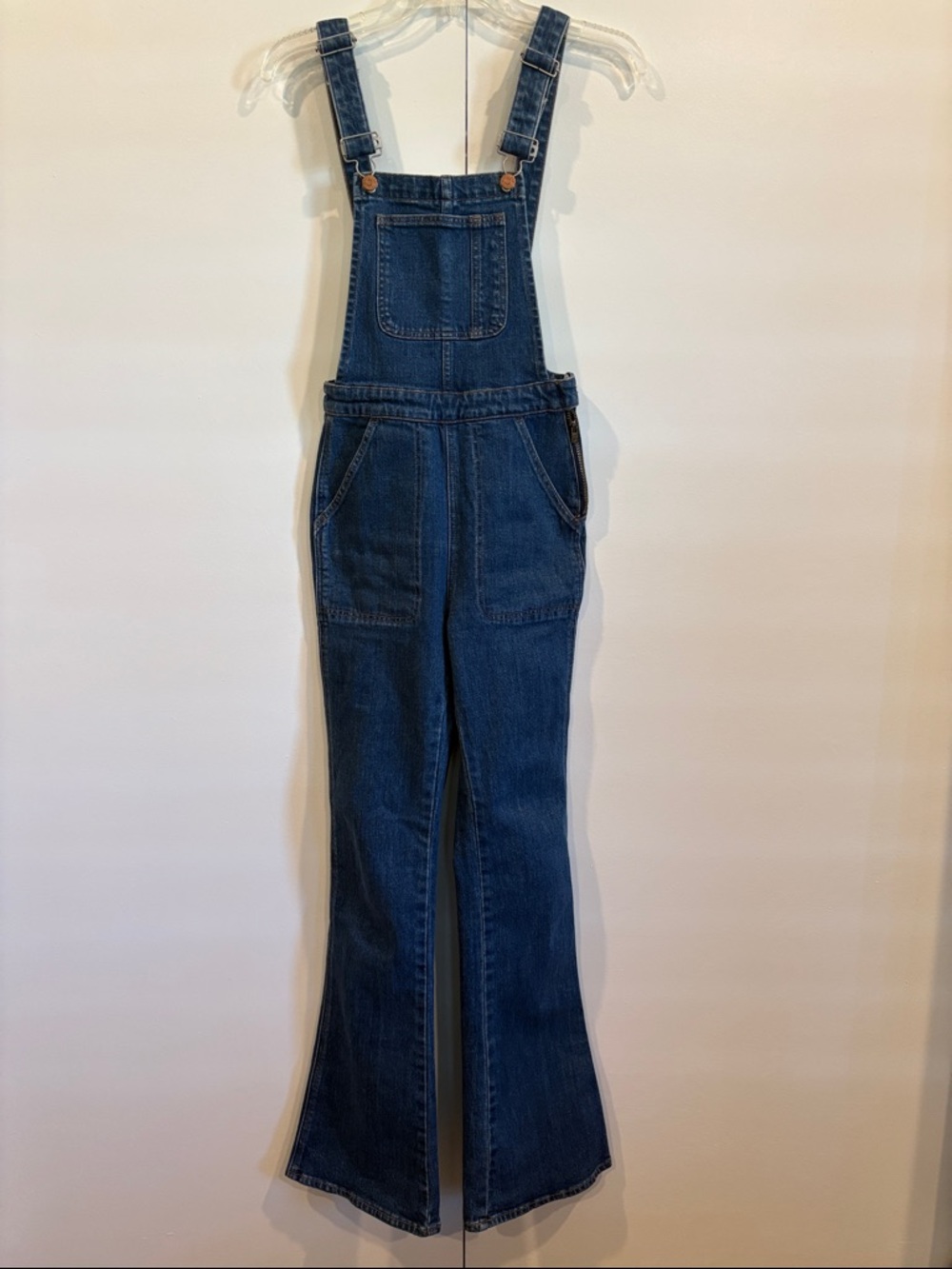 Madewell Flea Market Flare Overalls Denim Bib 70s Style Medium Wash